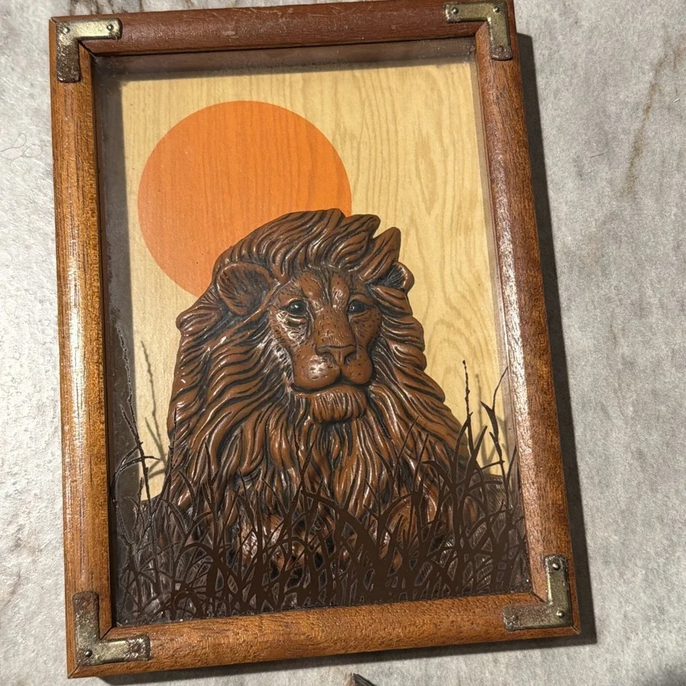 Vtg 1978 Wallace Berrie Animal Wood Art Set Of Four 3D 7.5